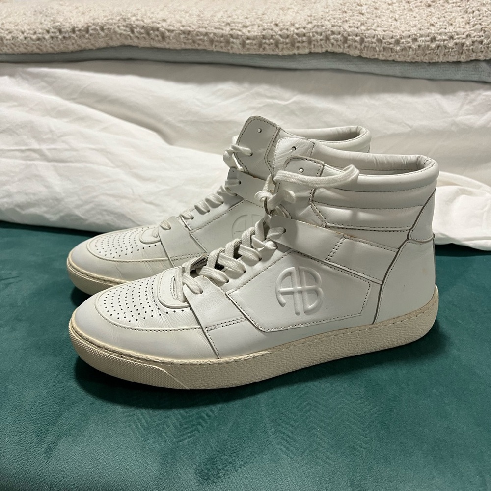 Anine Bing. White High Top Sneaker. Laser Cut details